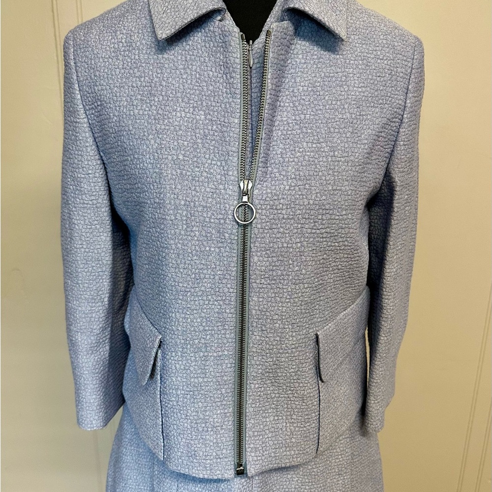 Akris Punto Blue Midi A-Line Dress and Jacket - Picture 2 of 7